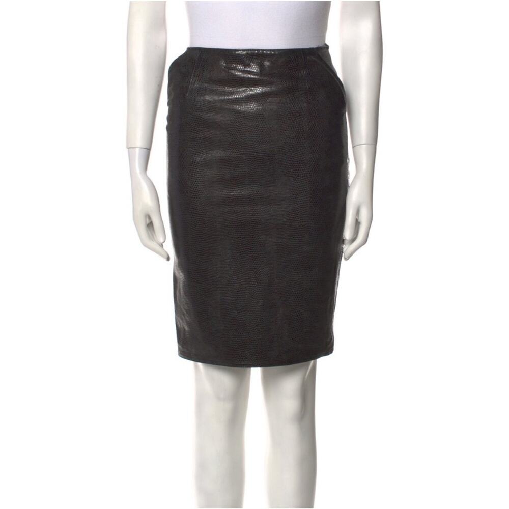 Emanuel Ungaro Black Snake Textured Faux Leather Pencil Skirt EU 38/US 6
